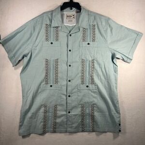 Howler Brothers Guayabera Mens Light Blue Vented Embroidered Button Up XXL